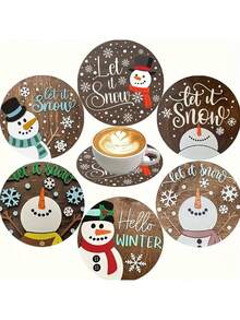 6pcs/Set Christmas Pudding Wooden Coasters, Wooden Coasters For Home, Office, Cafe, Tea Room Decor, Table Decoration, Restaurant Decoration, Christmas Gift