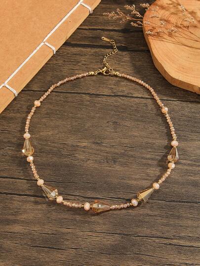 Handmade Beaded Woven Necklace, Bohemian Style Necklace With Water Drop Bead Pendant, Layered Necklace Design, Versatile Bracelet For Autumn/Winter, Women's Fashion Necklace Accessory, Suitable For Daily, Vacation, Party, And Holiday Gift