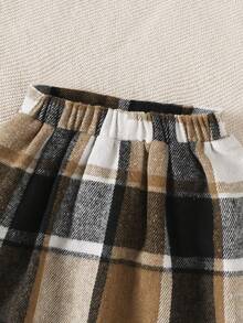 3 件套女童校园风格服装，拼色衬衫，格子裙，迷你包，适合 4-7 岁，春秋