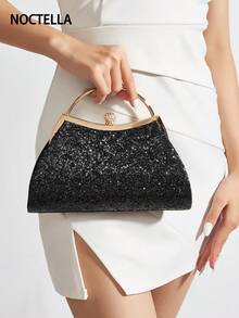 Noctella 1 schwarze exquisite Pailletten-Strass-Handtasche, Glitzer-Damen-Partytasche, Magnetverschluss-Design, geeignet für Frauen, weibliche Collegestudenten, Büromitarbeiter im Herbst und Winter, modisch und elegant dekorative Damen-Partytasche, Umhängetasche, Abendtasche