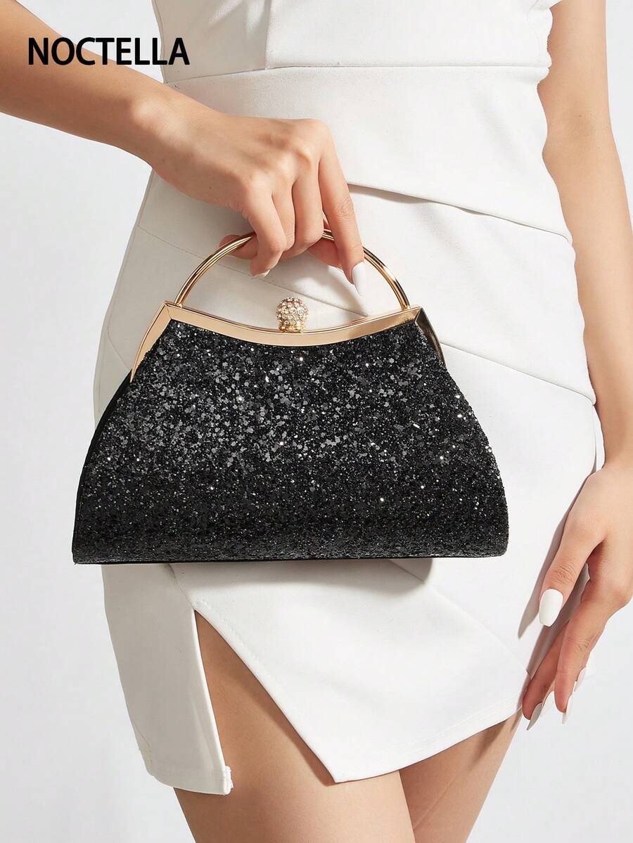 Noctella 1 schwarze exquisite Pailletten-Strass-Handtasche, Glitzer-Damen-Partytasche, Magnetverschluss-Design, geeignet für Frauen, weibliche Collegestudenten, Büromitarbeiter im Herbst und Winter, modisch und elegant dekorative Damen-Partytasche, Umhängetasche, Abendtasche