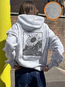 Tween Girl Graphic Print Thermal Lined Sweatshirt, Warm & Comfortable For Autumn/Winter - Grey - View 9