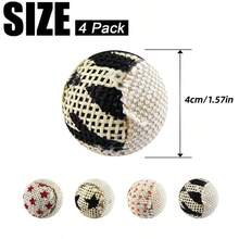 4 件剑麻猫追逐玩具，帆布猫玩具球，互动玩具球，互动追逐球，采用天然剑麻材料制成，猫玩具，适用于猫和小猫