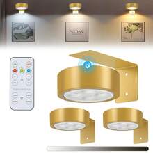 3 pièces Éclairage sous meuble, appliques murales, lampes de peinture LED, lampes d'affichage d'art, éclairage de meuble avec télécommande, variateur et fonction de minuterie, alimenté par piles (piles non incluses), 3 modes d'éclairage, convient pour galerie d'art, studio, chambre à coucher (blanc, noir, doré) - CW - Voir 15
