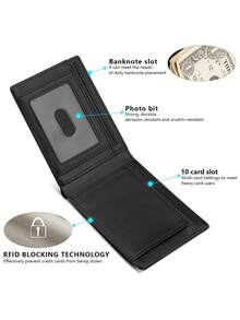 1个男士碳纤维便携钱包，多卡位卡包，RFID防盗刷毛双折卡包，适合青少年夏季休闲户外运动、度假旅行、毕业礼物或生日配饰 - 黑色 - 查看 7