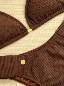 Butterfly Triangle Bikini With Removable Pads In Brown Ribbed - 鏽棕色 - 查看 3