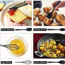 32-Piece All-In-One Silicone Kitchen Utensils Set With Non-Stick Pot, Silicone Spatula, Soup Spoon, Measuring Cup, And Cooking Tool Set - Black - View 6