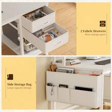 EnHomee 40" Home Office Desk With Power Outlets & LED Strip And Monitor Stand Computer Desk With Drawers & Storage Bag For Small Space,White - Xem 5