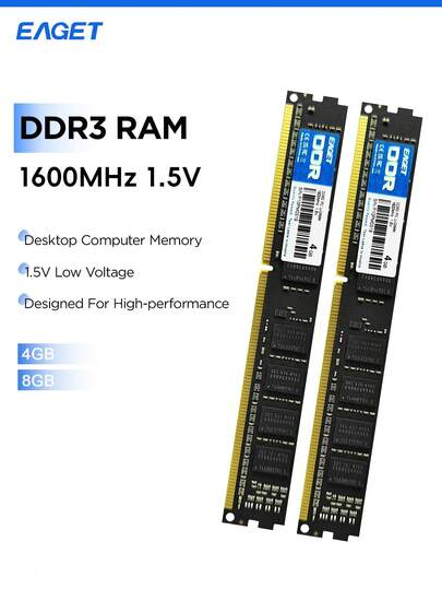 DDR3 RAM Memory Module 4G/8G 1600MHz High-Performance PC3-10600 4GB Desktop New Dimm Rams CL9, Unbuffered Dual Rank 240 Pin UDIMM Desktop PC Computer Memory RAM(SDRAM) Module Upgrade