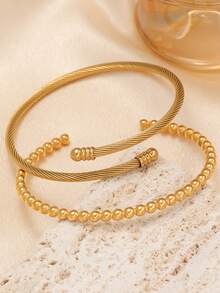 时尚优雅的扭曲不锈钢女士手链，适合多种场合，可堆叠，也适合作为送给朋友的礼物 - 金黃色 - 查看 9