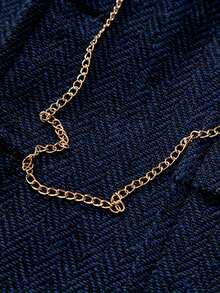 新款男士人字纹粗花呢背心，复古翻领链条装饰背心 - 藍色 - 查看 6