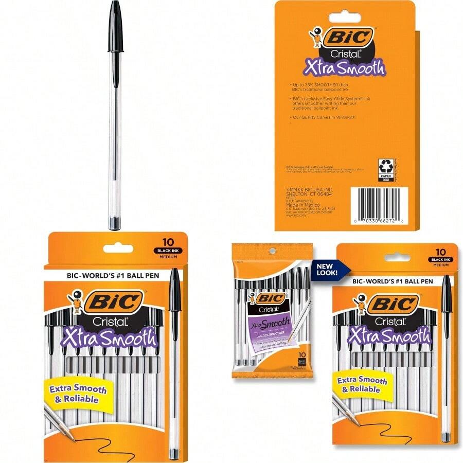 BIC Cristal Xtra Smooth Ballpoint Pen Medium Point 1.0mm Black For Everyday Writing Activities 10Countgift - Black - View 1