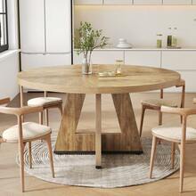 LITTLE TREE Round Dining Table Kitchen Table, 120 Cm Dining Room Tables For 4 People, Farmhouse Dinner Table With Wooden Table Top And Legs (Only Table) - 橡木色 - 查看 4