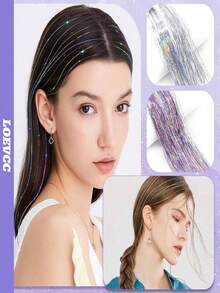 12件装闪亮发饰夹，20英寸闪光发饰接发片，夹式合成假发，发饰套装，耐热闪亮仙女发饰，适合女性和女孩日常佩戴、派对和万圣节，爪夹、发爪、发夹、发卡 - 彩色 - 查看 5