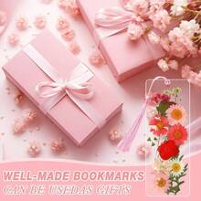 222 Pcs Dried Flower Bookmark Making Kit Include Pressed Flower Colorful Tassels Ribbons And Transparent Bookmark Laminating Pouches 2x 6 Inch Classic Color - 粉色 - 查看 7