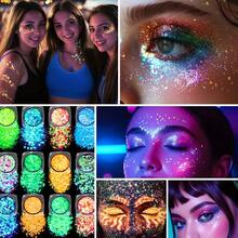 Gel nhũ UV 12 màu khô nhanh phát sáng trong bóng tối kèm 4 cọ, nhũ nước dạng hạt, nhũ cơ thể phát sáng cho nữ, nhũ neon đen tự dính cho lễ hội âm nhạc Mardi Gras Carnival, phụ kiện trang phục tiệc Halloween DIY, lễ hội Rave Edm - Nhiều màu - Xem 8