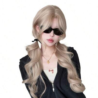 alicegarden Tóc giả ren trán 4 * 1, Tóc giả ren trán xoăn, Tóc giả dài xoăn màu vàng óng, rẽ ngôi giữa, dài 30 feet, Tóc giả tự nhiên và chân thực để sử dụng hàng ngày.