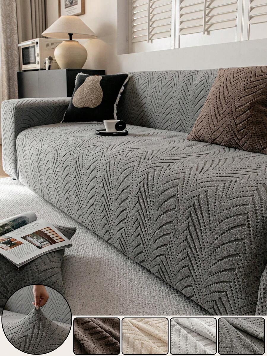 1 件提花纯色弹力全覆盖沙发套，简约风格，宠物友好型防滑防脏防刮，适合所有季节，可机洗，节日和家居装饰沙发保护套