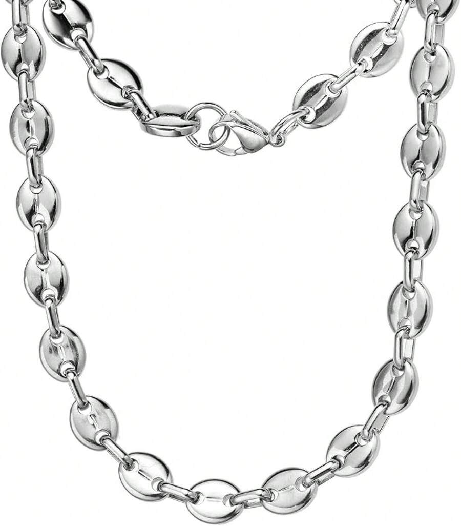 HIJONES Stainless Steel Coffee Beans Chain Necklace Bracelet Men Women Minimalist Chunky Hop Jewelry - 銀色 7 毫米 - 查看 1