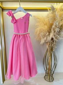 Vestido Infantil Longo Rosa Claro Luxo Daminhas Formaturas