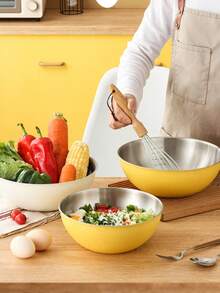 Powcan Juego de tazones de acero inoxidable para mezclar, 3 piezas encajables para cocinar, hornear, preparar ensaladas y preparar comidas | Diseño apilable, fácil de limpiar, duradero y versátil para la cocina. - Conjunto de 3 piezas amarillo - Ver 11