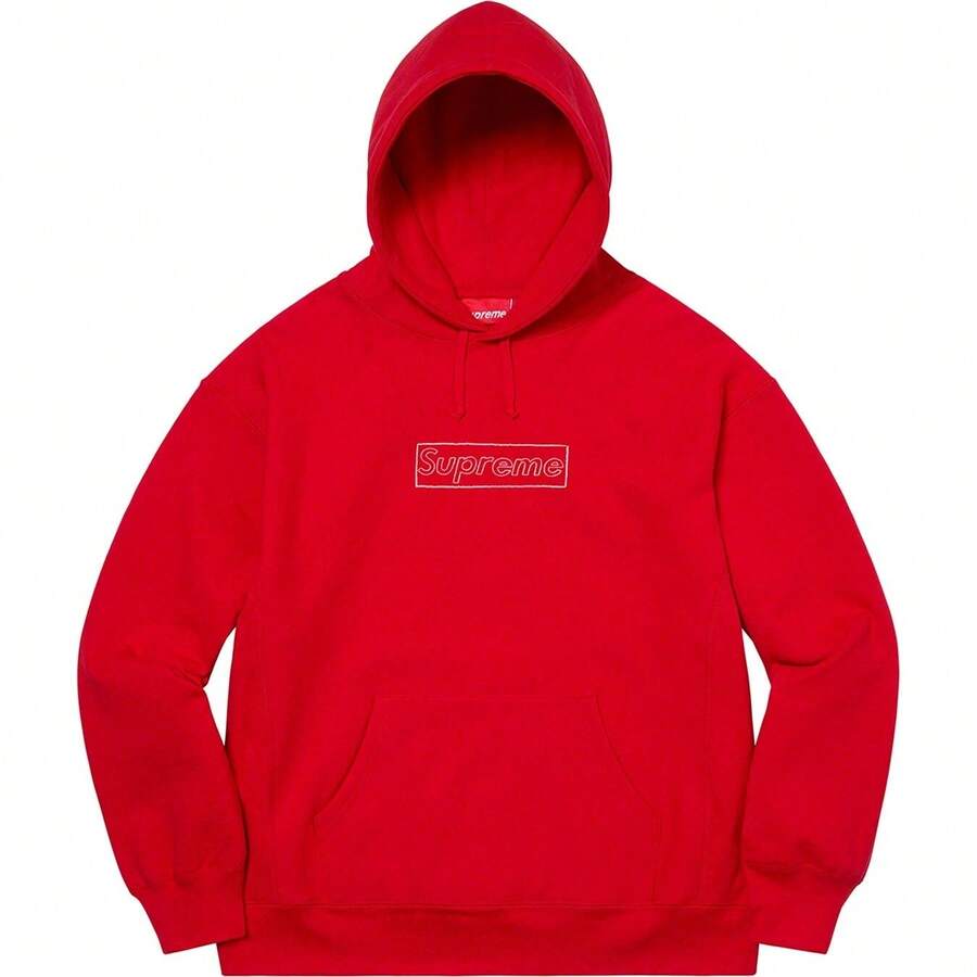 Supreme X K Chalk Logo Hooded Sweatshirt SS21 (SS21SW39) Men Cotton Winter Autumn Sport Outwear Pullover Long Sleeve Tops Warm Soft Sweatshirts - 紅色 - 查看 1
