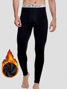 CXYIN 1pc Men's Black Thermal Lined Thermal Leggings, Comfortable, Non-Deforming, Warm Insulated Pants For Men, Autumn/Winter, Warming - Black - View 17