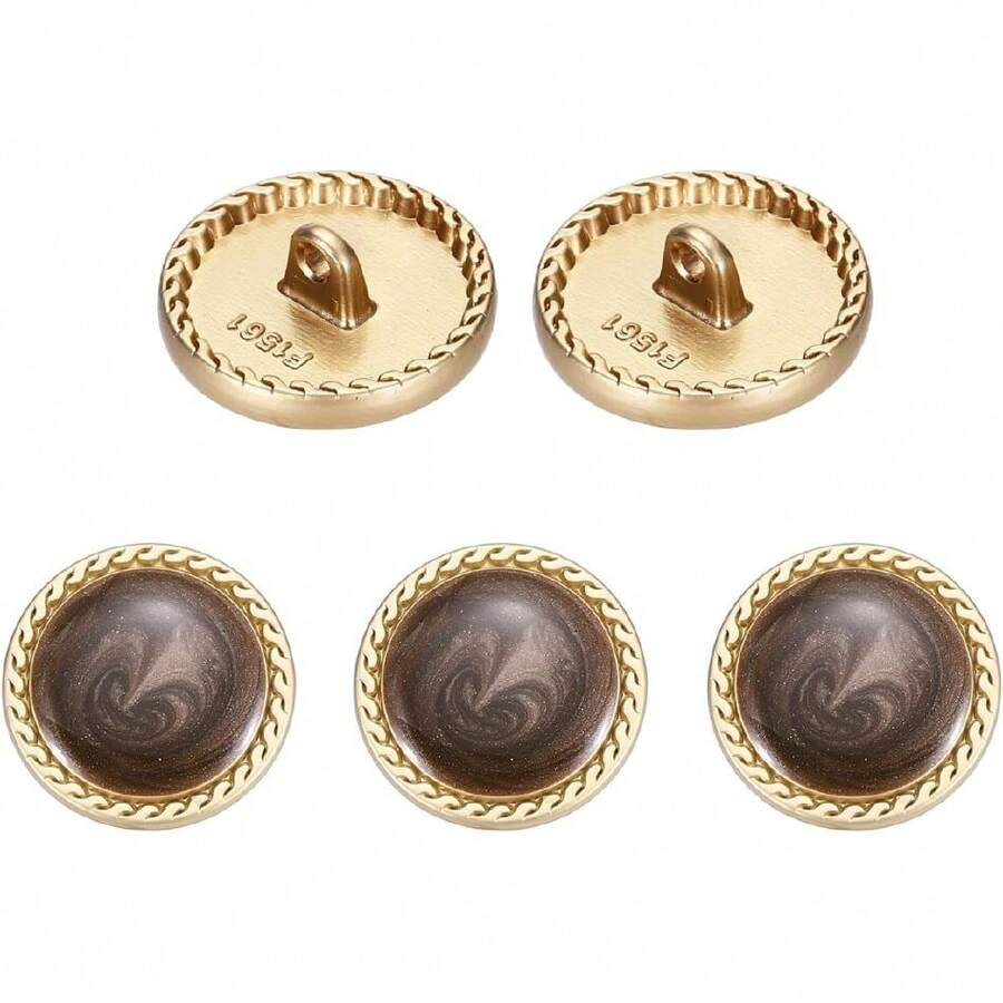 Metal Vintage Gold Button 20 Rounetal Sewing Button Alloy Shank Replacement For Women's Suit Woolen Coat Shirt Dress Sewing Brown Pack Of 5,25526599 - 棕色 - 查看 1