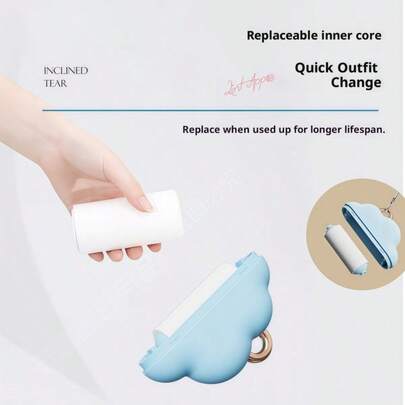 1个迷你粘毛滚筒，附赠一个替换滚筒，粘性强，外形可爱小巧，云朵造型，方便携带。这款粘毛滚筒和衣物除毛刷适用于去除衣物和家具上的宠物毛发，是理想的宠物毛发清洁工具。可替换滚筒，适合居家和旅行使用。