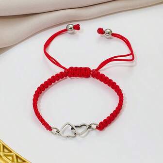 1 pieza Colgante de Hamsa de moda, patrón de palma retro, serie europea y americana, pulsera de acero inoxidable trenzada con cuerda roja y negra