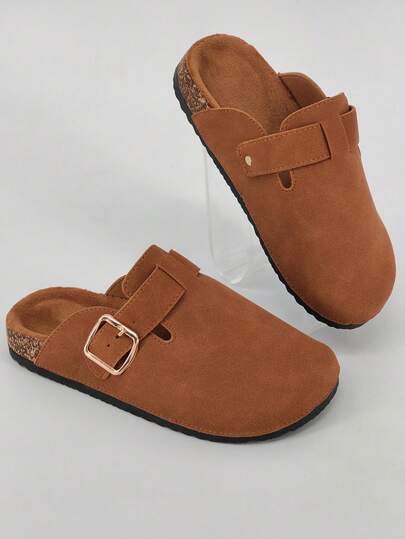 2025 Spring Women's Thick Sole Slip-On Mule Sandals, Metal Buckle Decor, Retro Style, Casual Slip-On Loafers, Durable Slippers