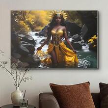 Oshun African Goddess Canvas Art Print, Pine Wood Wrapped Frame, Oversized Wall Decor For Home, Office, School, Wedding, Graduation, Anniversary, Single Party - 黃色 - 查看 3