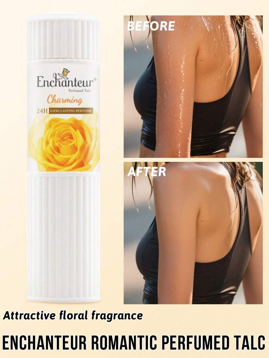 Enchanteur Enticing Perfumed Talc Powder , 24H Long-Lasting Dryness,Refreshing Feel,Relieve Itching,Long-Lasting Fragrance,Fine Powder Texture, Enhance Skin Texture, Floral Scent, Soft And Smooth Skin,Skin Radiance, Lasting Perfume, Body And Face Use, Romantic Perfume,Suitable For All Skin Types, Ideal For Daily Use,Before Bed Or After Showering,After Exercise. - Attractive Floral Design - View 1