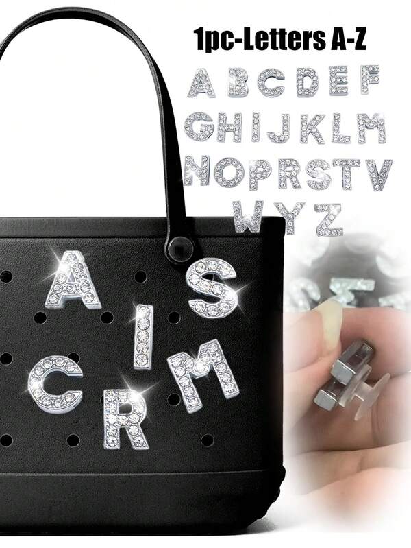 26 Letters Diy Bag Decor, Crystal Diamond Alloy Letters,Slipper Decorative Buckle,Suitable For Bogg Bags, Hollow Out Clogs, Tote Bags, Decorative Accessories, Customizable For Your Beach Tote Bags And Hollow Out Clogs, These Charming Decors Infuse Personalized Style And Vibrant Colors To Your Bogg Bags And Hollow Out Clogs, A Great Gift For Family, Friends, Or Loved Ones, Or Even A Christmas Gift.