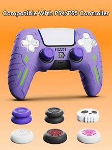 2个硅胶摇杆帽，兼容PlayStation4/PlayStation5/Switch Pro手柄，游戏配件 - 摇杆帽，PlayStation5手柄摇杆帽，提升FPS游戏体验，PlayStation4/PlayStation5手柄高性能摇杆帽，蜘蛛图案，紫色图案