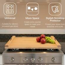 Noodle Board Stove Cover 30" X 22" Pine Panel Wood Cutting Board Stover Top Cover With Handles, Suitable For Electric Stove, Gas Burners, Sink Cover, RV - Pine Wood - View 4