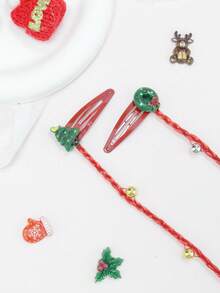 Clips para el cabello trenzado de edición limitada de Navidad en rojo y verde, clips para el cabello trenzado con cuentas con diseños de Papá Noel/árbol de Navidad/regalo/corona, clips para el cabello trenzado de colores, decoraciones lindas de clips laterales