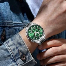 CURREN Men's Fashion Quartz Chronograph Wrist Watch, Stainless Steel Strap, With Luminous And Auto Date Display, Water Resistant - Multicolor - View 6