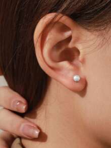 ELSEDES 1 Pair Handmade S925 Sterling Silver Matte Finish Minimalist Stylish Charm Earrings For Women - White Gold - View 2