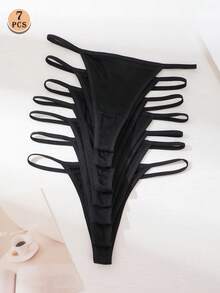 7Pcs Sexy Thongs Ribbed Women's Low Waist Comfortable Briefs Seamless Thong Panties Traceless G-String Underwear Women Soft T-Back Elastic Panty Lingerie Minimal Style Not Transparent Underpants Fashionable For Daily Wear