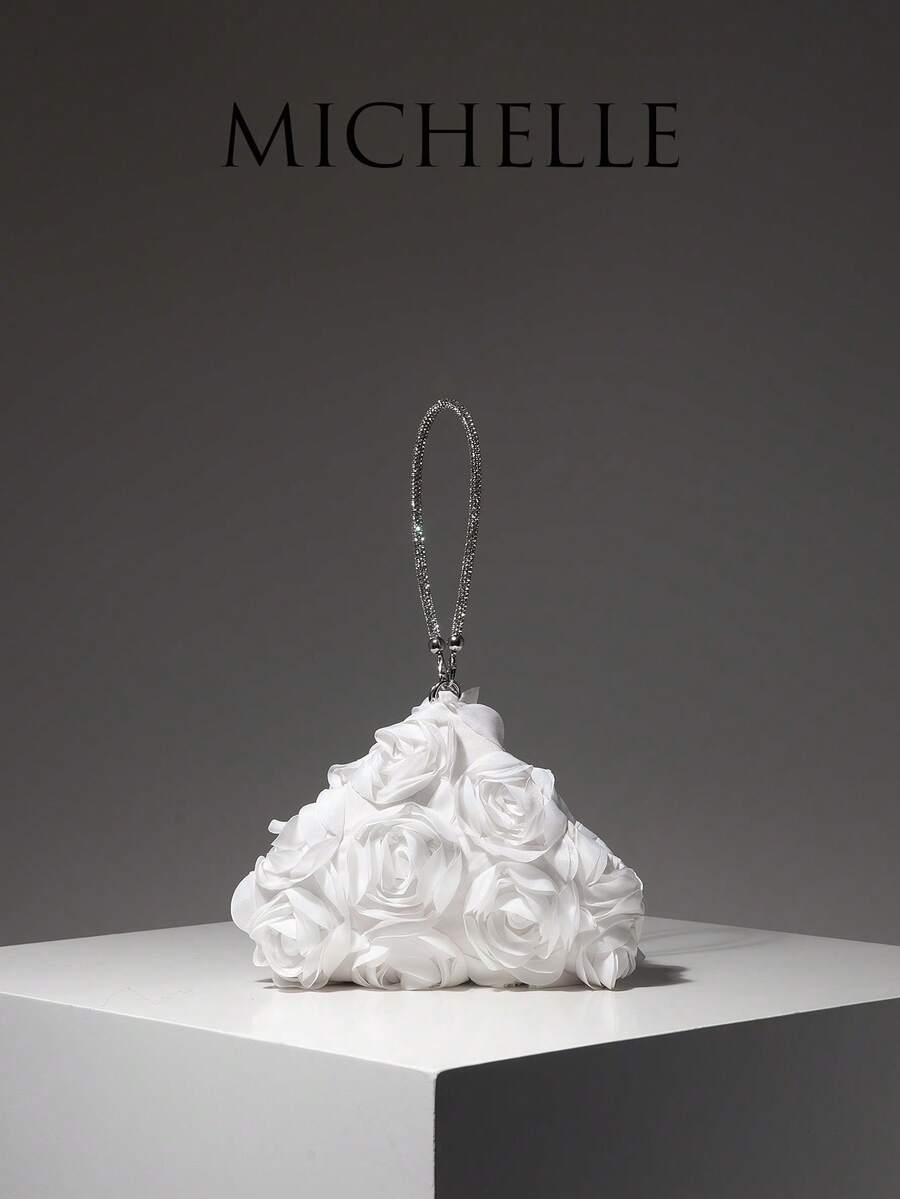 迷你手提包、伴娘包、碎花包、派对包、不对称设计包、派对配饰、优雅女士包、婚礼用品、女士礼物（图案随机） - 白色 - 查看 1