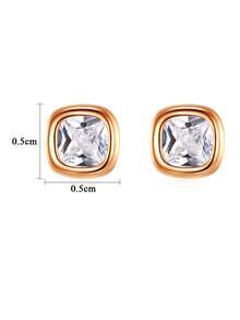 ELSEDES 1 Pair Fashionable & Elegant S925 Sterling Silver Square Cubic Zirconia Stud Earrings, Suitable For Daily And Party Wear