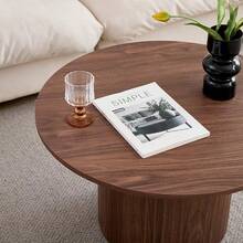 Set di 2 tavolini da caffè rotondi impilabili in stile tamburo per soggiorno, camera da letto, balcone, ufficio, stile moderno di metà secolo, con venature del legno marrone