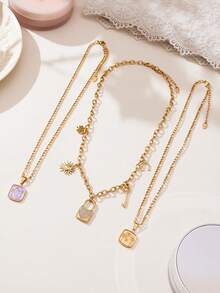 1 pezzo Collana con ciondolo a forma di cuore con zirconia, set di collane con ciondoli a goccia, placcato in oro 18K in acciaio inossidabile