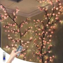1pc LED Cherry Tree Branch Lights For Wall, Cherry Blossom Willow Vine Twig Decor Garland With 96 LED Lights And Remote, 8 Lighting Modes, Christmas Decorations Indoor For Home Wall Door Window Decor (71inch)