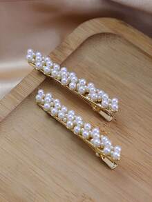 一对仿珍珠发夹，可用于刘海、侧发或后发，爪形发夹，学习用品，珍珠发饰