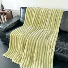 1件装柔软复古风人造毛皮毯 - 沙发和椅子的舒适之选，条纹图案，可机洗，涤纶混纺，四季皆宜，椅套/床罩 | 柔软毯子 | 涤纶混纺，兔子装饰 - 淡綠 - 查看 7