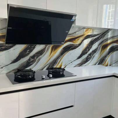 1 rolo de papel de parede autoadesivo com estampa de mármore listrado em preto e branco, removível, à prova d'água, resistente a óleo e calor, fácil de cortar, ideal para revestimento de parede na cozinha e decoração de casa. Papel de parede adesivo para parede, decoração de quarto.