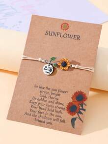 Goodwaro 1pc Elegant Alloy & Enamel Sunflower Beaded Bracelet With Delicate Card Package Perfect For Women's Daily Wear Valentines,Mom,Mother,Mother's Day,Gift - Multicolor - View 3