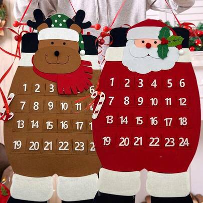 Calendar de Advent, Decorațiuni de Crăciun, Numărătoare inversă de Crăciun, Steag suspendat Moș Crăciun, Calendar suspendat roșu, Material textil de pluș